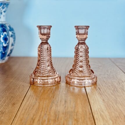 זוג פמוטים צרפתים זכוכית ורודה