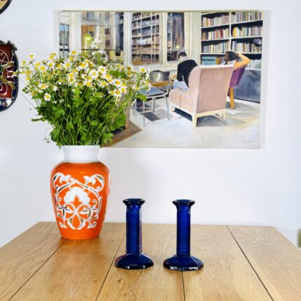 פמוטים מזכוכית כחולה וינטג׳